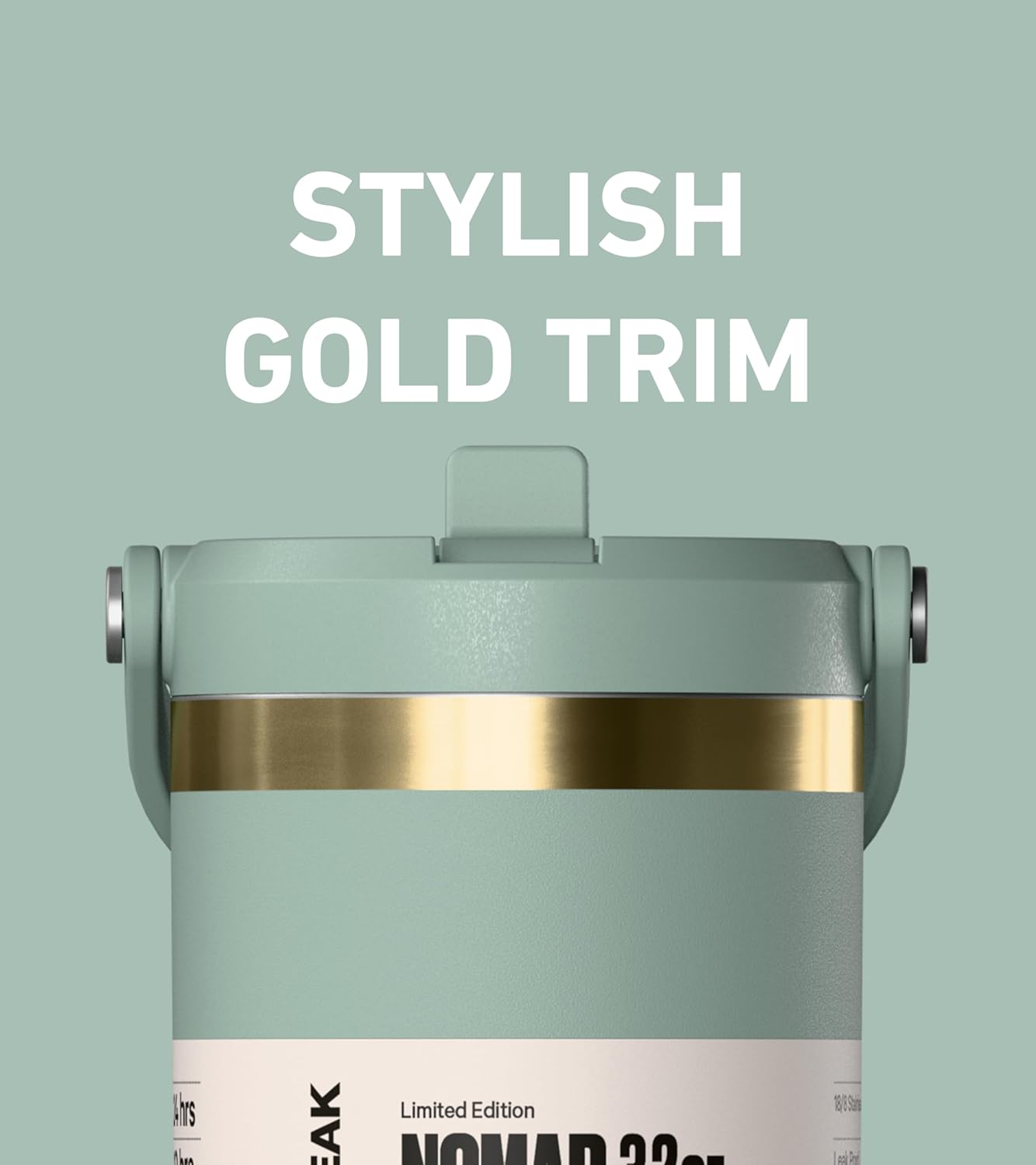 Hydrapeak Nomad 32 oz Tumbler with Handle and Straw Lid, Scallop Silicone Boot, Gold Trim, Leakproof, Double Insulated Stainless Steel Cup (Seafoam) - Image 3