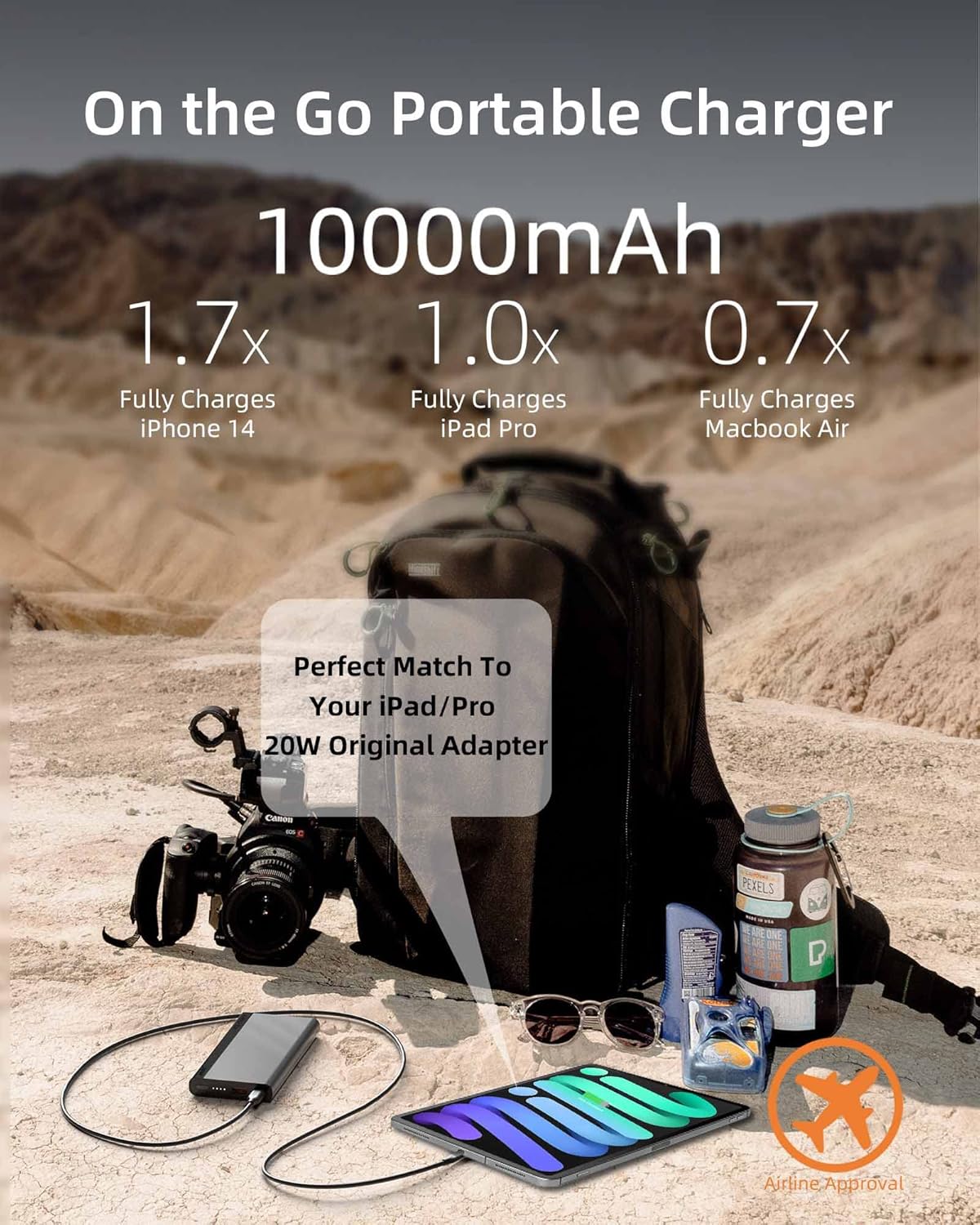 On the Go Portable Charger 10000mAh capacity