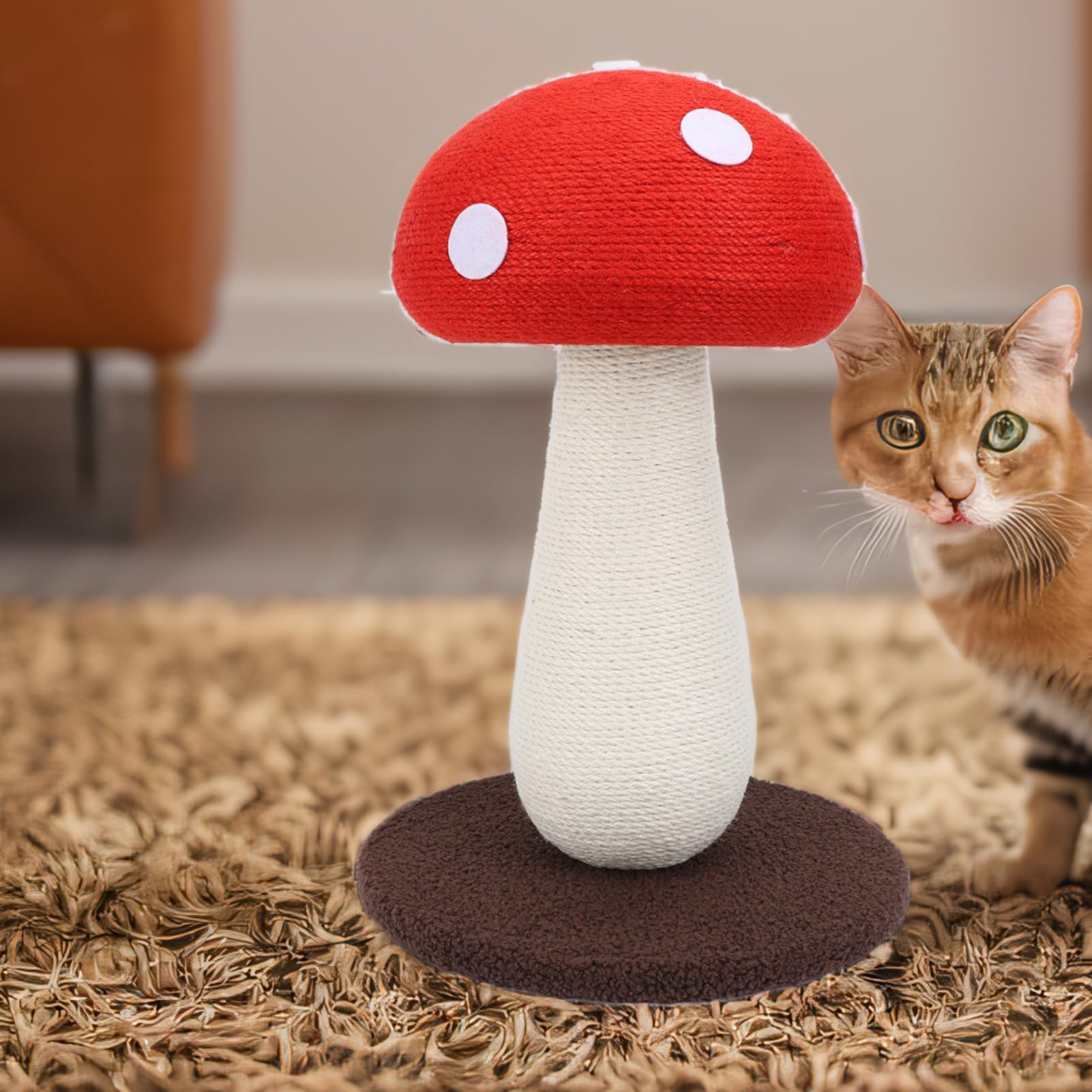 Cuifati Pilz-Kratzbaum für Katzen, Sisal-Kratzbaum für Hauskatzen, Niedliches Kratzbrett mit Interaktivem Schleifklauenpolster für Kleine Bis Mittelgroße Katzen, Platzsparend, Funktional und