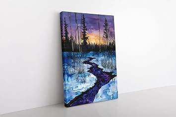 lianyibo Snowy Winter Forest Watercolor Painting Canvas Wall Art Print | Nature Landscape Log Cabin Living Room Decor40x60cm/Inner frame