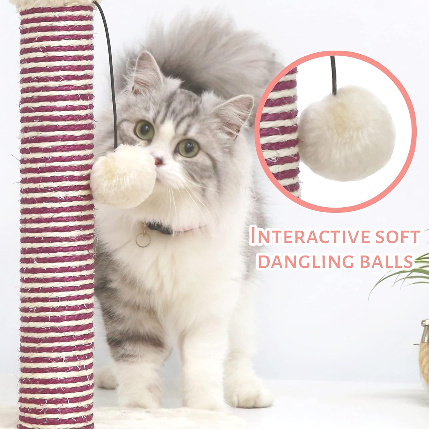 ABclown Cat Scratching Post Cat Tree Small Cat Tower with Natural Sisal Pole and Carpet Covered Heavy Base, Cat Claw Scratcher for Indoor Small Cats, Kitten Climbing Pole for Play Rest : Pet Supplies
