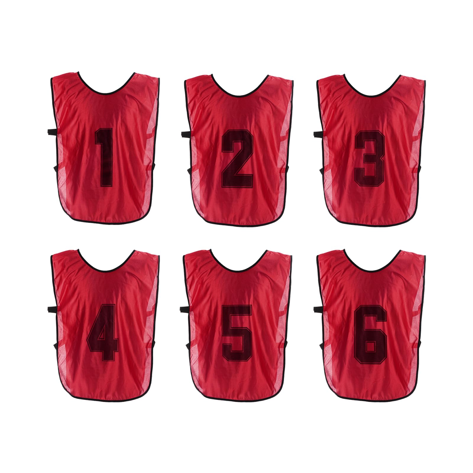 PATIKIL Soccer Training Vest, 6 Pack Team Sports Pinnies Reversible Numbered Soccer Practice Pennies Jerseys Bibs with Belt for Children, 26 Inch Red