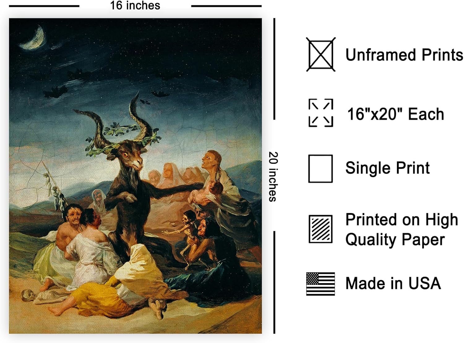 Poster Master Vintage Francisco Goya Poster - Retro Witches Sabbath Painting Print - Occult Art - Wicca Art - Gift for Men & Women - Gothic Decor for Living Room or Bedroom - 16x20 UNFRAMED Wall Art