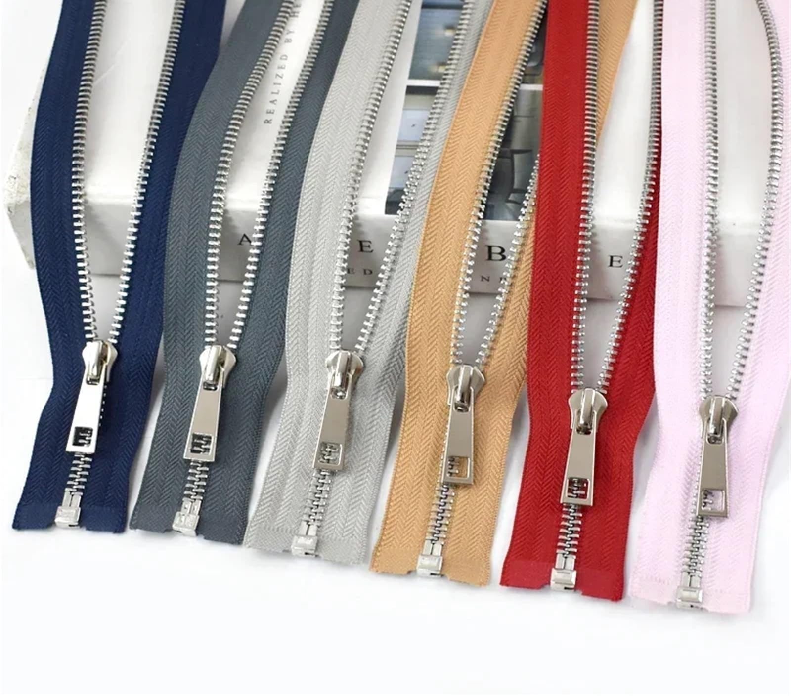 Cremallera de metal 5 #, 40/50/60/70/80 cm, apertura simple, dientes plateados, ropa, cierres de coser(60 cm, 5 # 10 unidades)