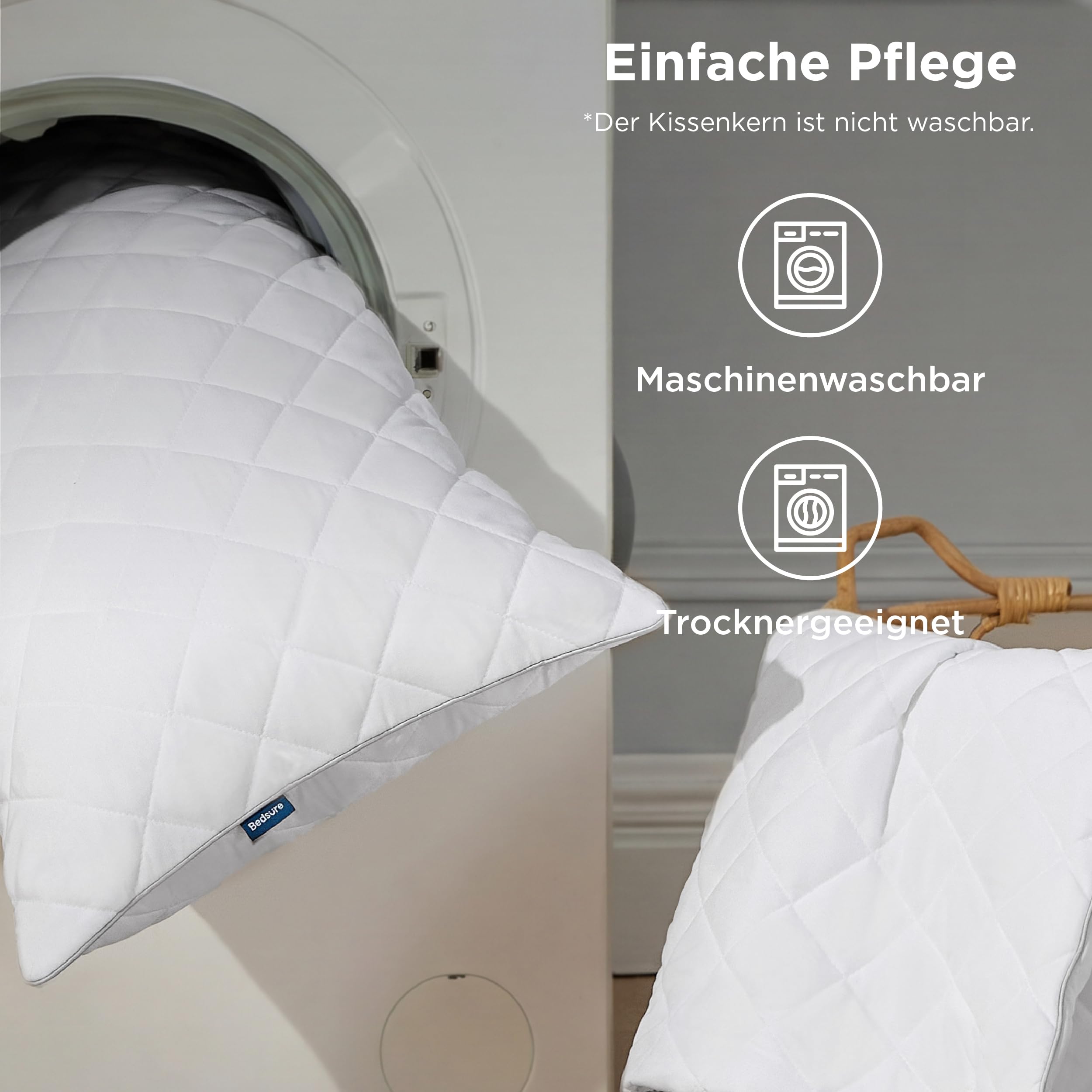 BEDSURE Kopfkissen 80x80 2er Set - Kissen 80x80 mit Reißverschluss, Anti-Milben - Antiallergisch Schlafkissen, Oeko-TEX Zertifiziert, 1400g Füllmenge Anpassbar
