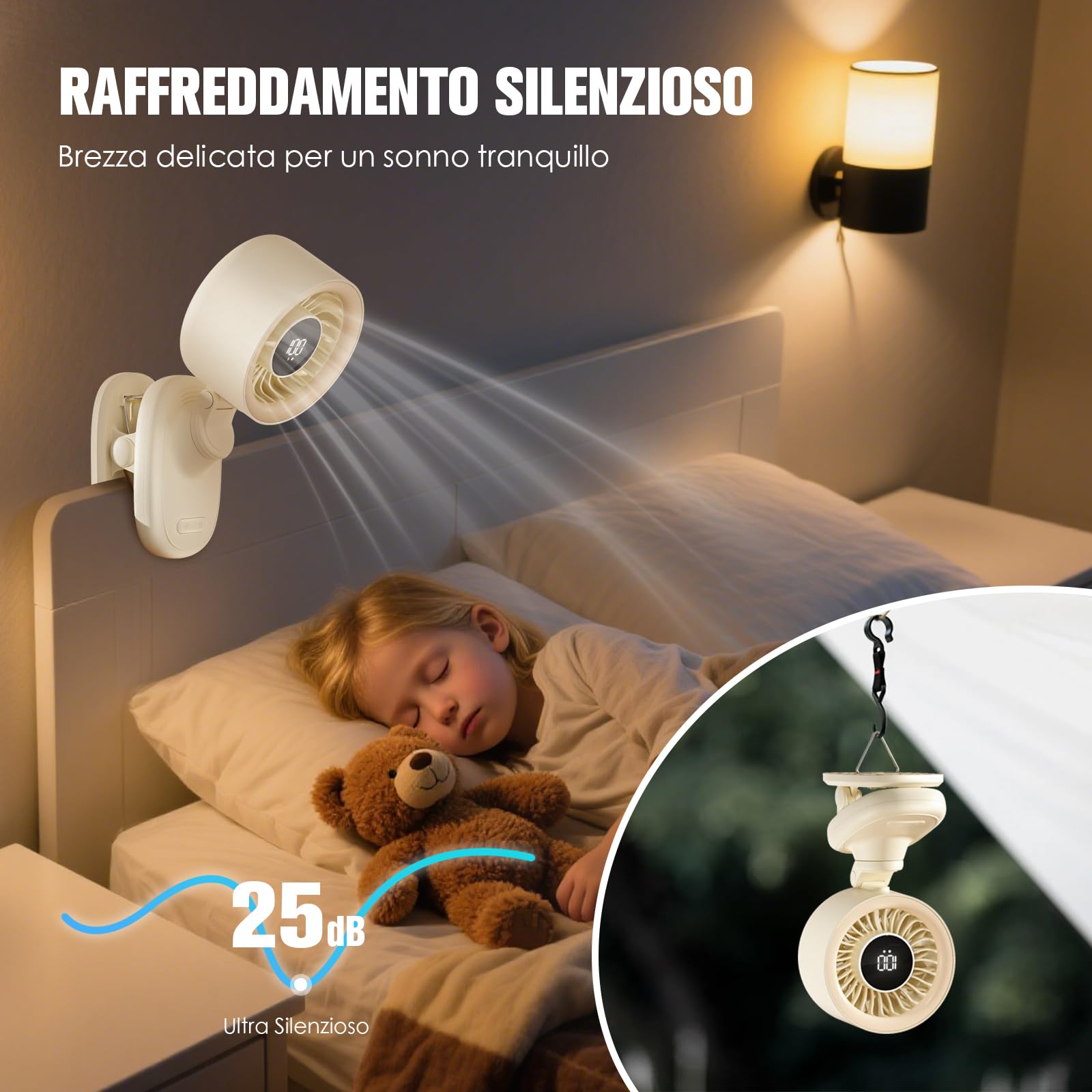 TRILINK Ventilatore da Tavolo USB con Pinza, Mini Ventilatore da Scrivania con Batteria Ricaricabile, Oscillazione, Timer, Velocità Regolabile Continua &Ultra Silenzioso, Piccolo Ventilatore Portatile