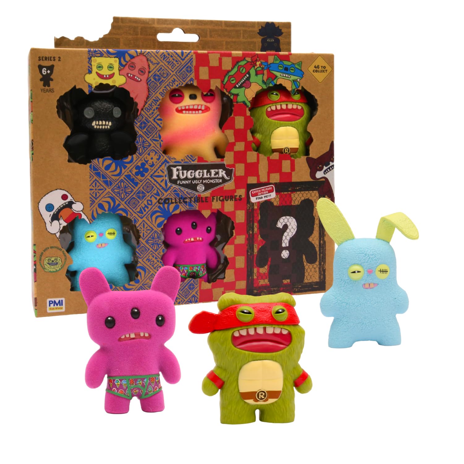 Fuggler Series 2 Collectible 6-Pack Window Box Creepy Funny Plush Figures Including Rare Hidden Surprise Character Paramount Crossovers (Assortment A-G) (Assortment B)