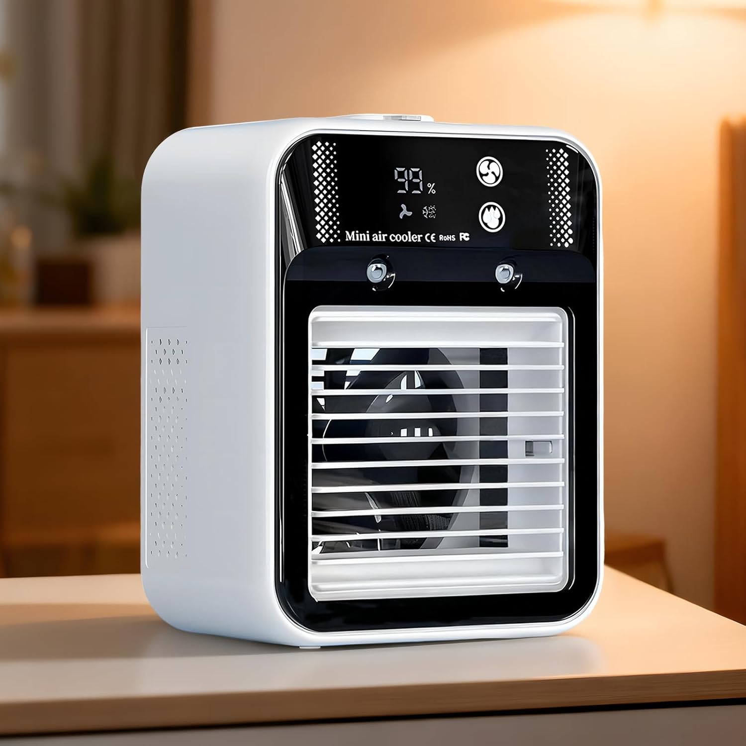 Rechargeable Mini Air Cooler, Dual Nozzle Spray, 16.91 Oz Tank, 2-Speed, 3000Mah Battery, Portable Desktop Ac Fan