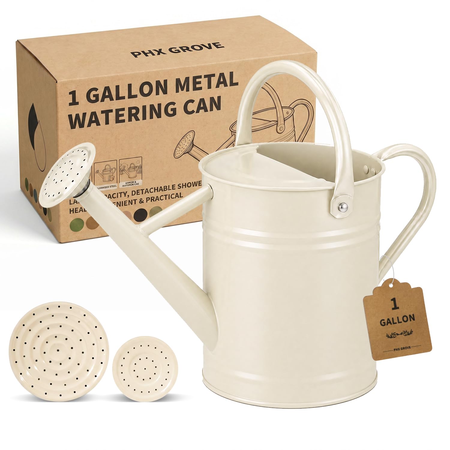 3.8L Metal Watering Can for Indoor Outdoor Plants, Warm White