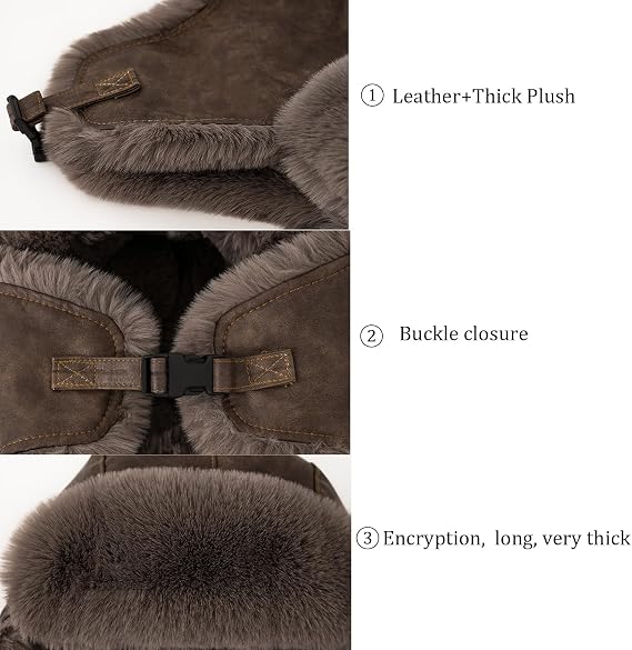 Winter Aviator Hat with Ear Flaps and Leather Windproof Fluffy Russian Ushanka Trapper Hat for Men and Women