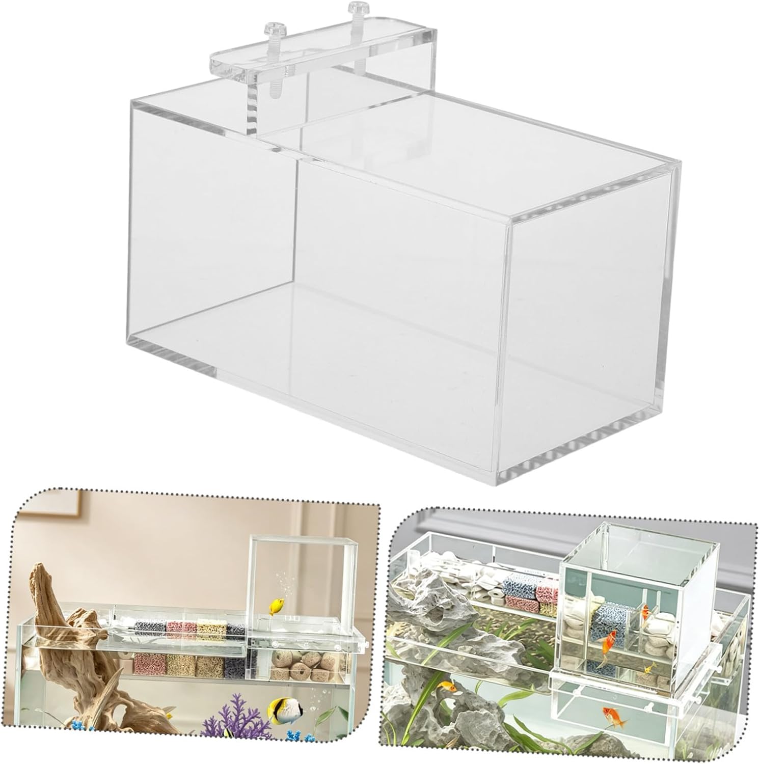 Cabilock Vacuum Suspended Fish Tank Acrylic Aquarium with Auto-Refill Water System and External Hanging Structure for Betta Fish Aquarium in Cabinet Settings