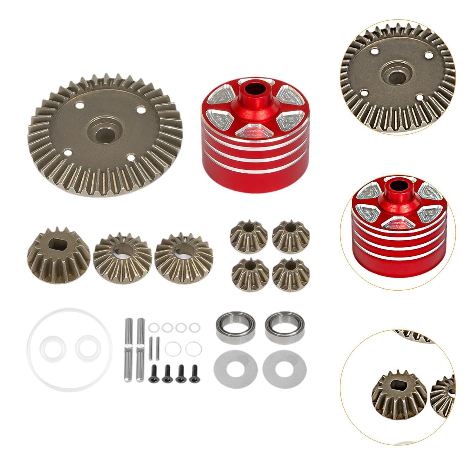 Qianly Differentialgetriebe Metall Ersatz Differentialgetriebe Antriebszahnrad RC Auto Zahnradset Inklusive Gehäuse für Ersatzbedarf Hobbybastler Werkstatt M, Rot