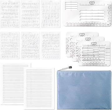 12 Pack Envelope Addressing Stencil Lettering Stencils Writing Tools, Straight Line Stencil Template for Journaling and Envelope Addressing Guide Card Paper Journal Lettering Writing White
