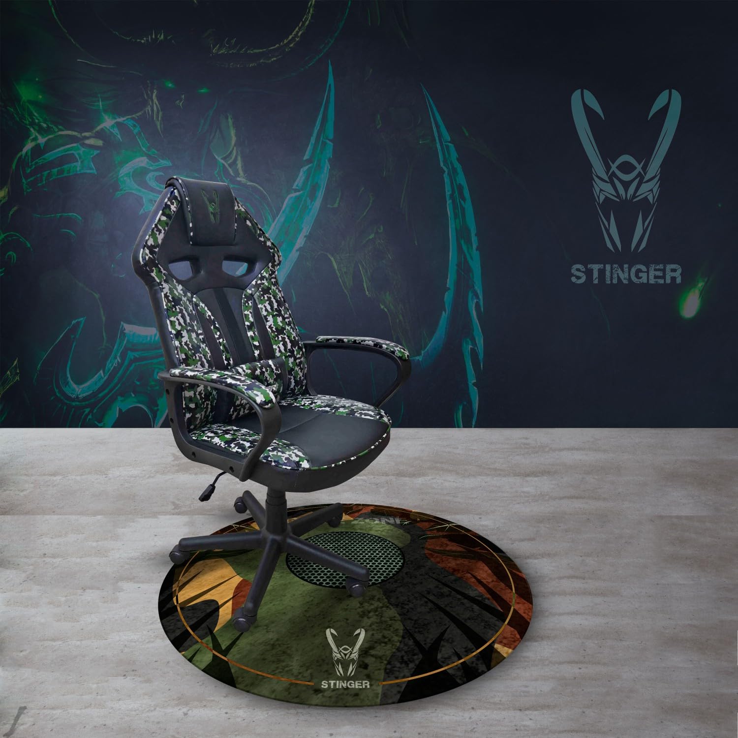 Woxter Stinger-Etage-Tarn-Tarnung - Boden-Gaming-Teppichboden, Bodenschutz-Teppiche - wasserbeständig, waschbar, 100% Mikrofaser, Durchmesser 120cm, Tarnung