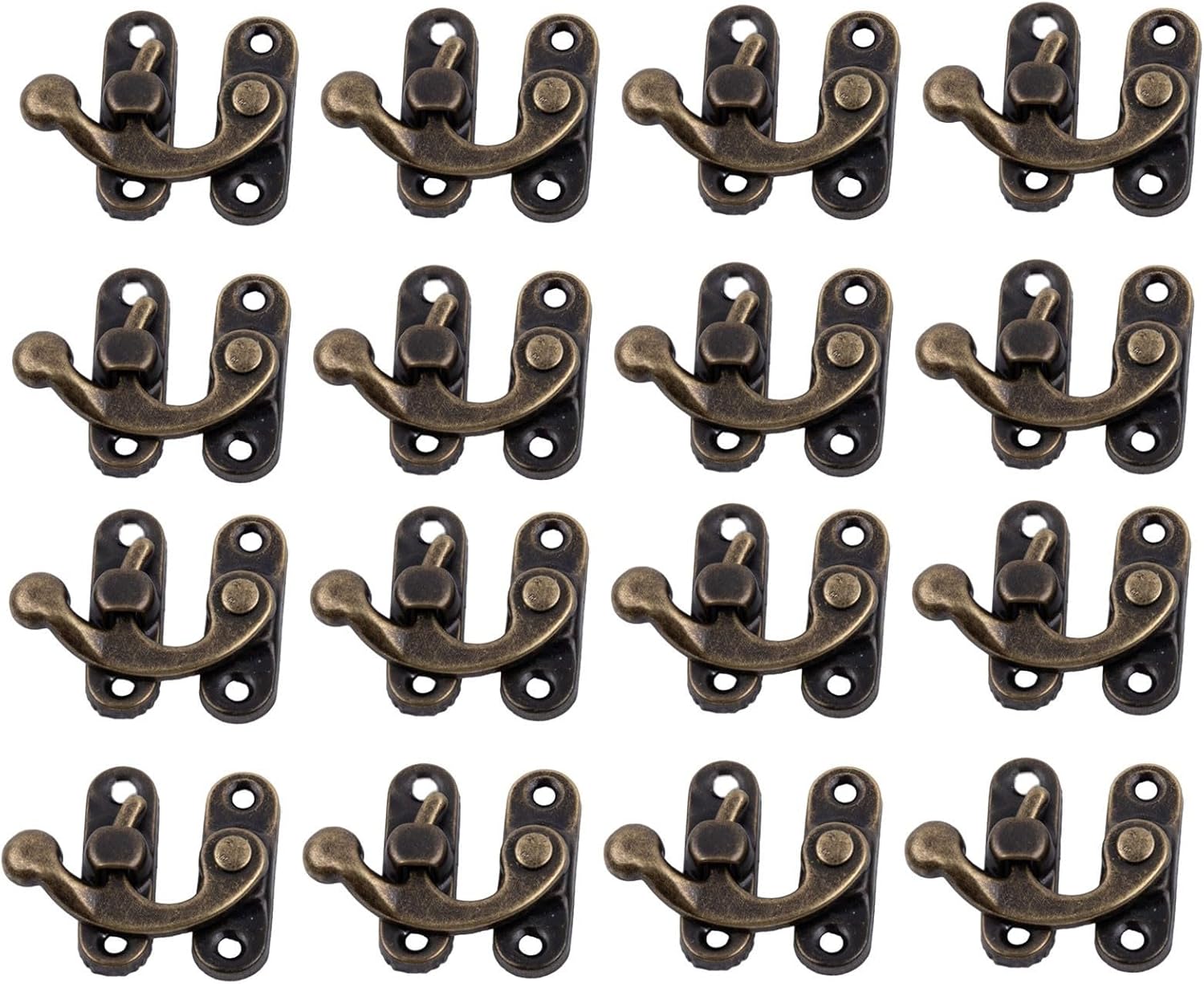 30Pcs Antique Bronze Hasp Lock, Vintage Jewelry Box Latch, Curved Buckle Hook Clamp for Mini Wooden Chest Hardware, Retro Metal Horns Lock DIY Craft Storage(Bronze)