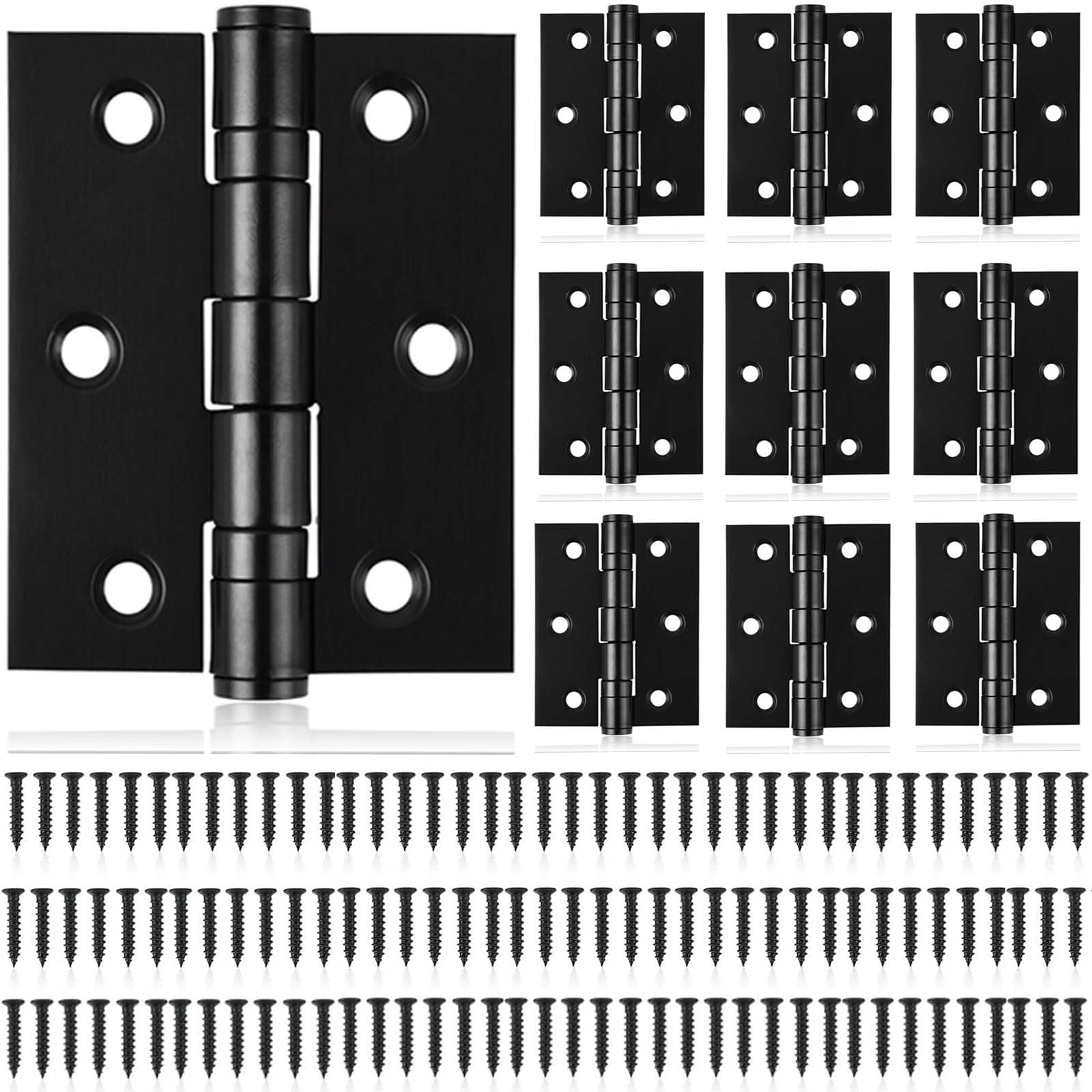 10PCS Black Door Hinges - 55mm Cupboard Door Hinge with 60 pcs Black Screws Door Hinges Internal for Home Furniture Wooden Door Hinge (55 * 34mm)