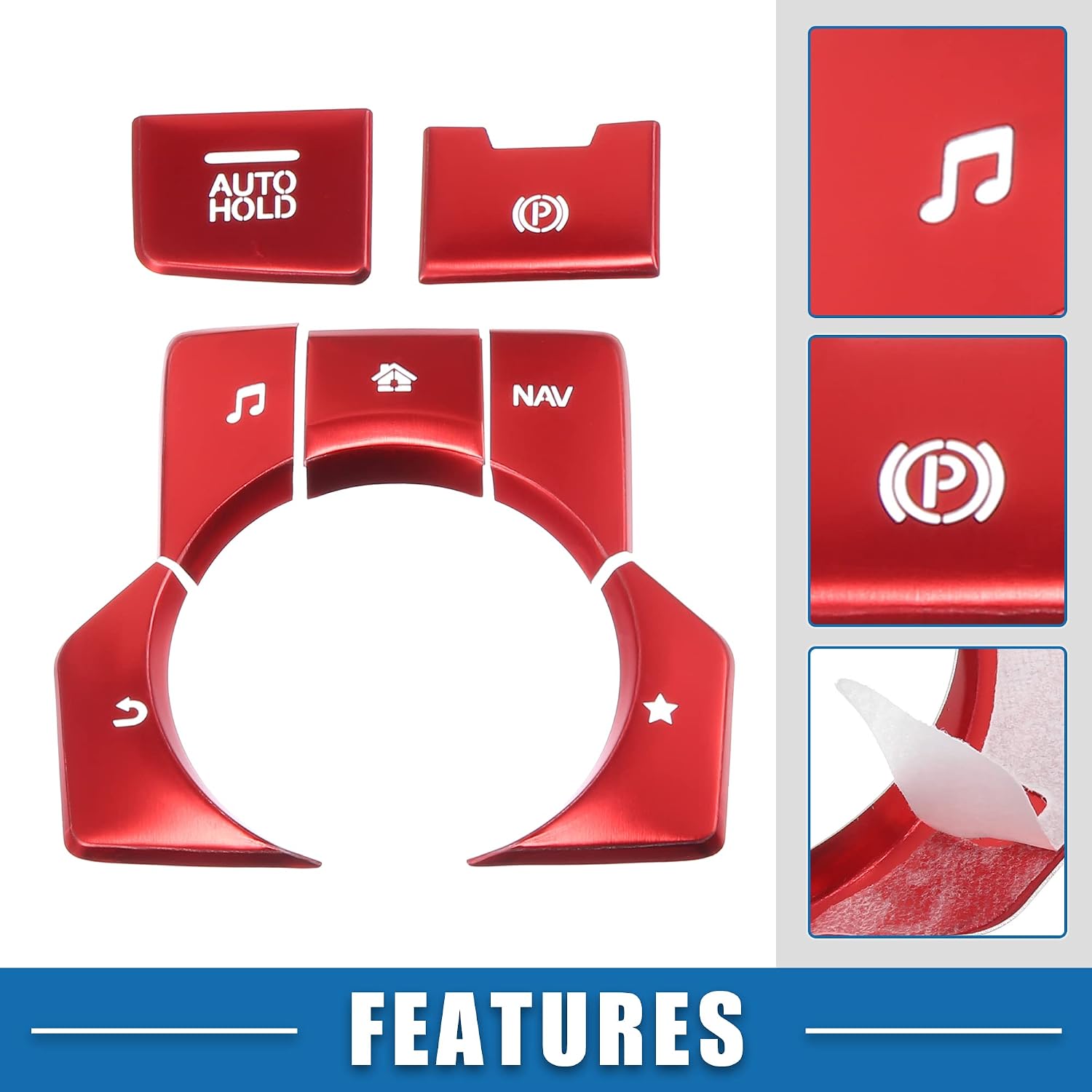Car Center Console Gear Panel Multi-Media Handbrake Switch Cover Trim for Mazda CX-5 2017-2020 Red (Set of 7)