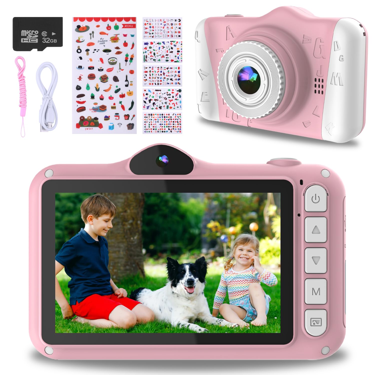 Kids Digital Camera, 12MP Children's Camera for Boys and Girls, 1080P Rechargeable Camera for Kids with 32GB TF Card, USB Charging 8X Zoom No Games.