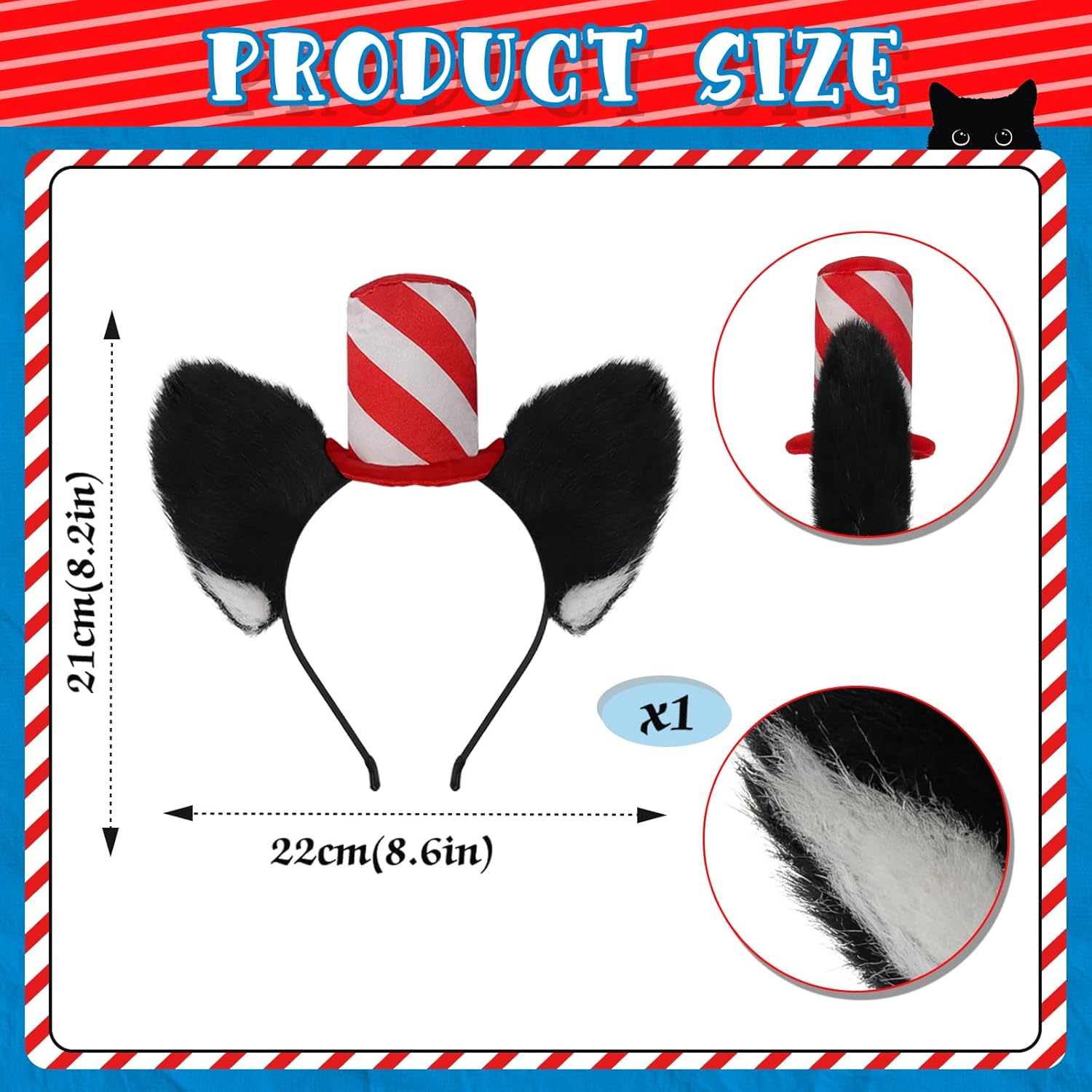 5PCS Halloween Cat Costume, Fluffy Cat Headband Tail Bowtie Gloves for 100th Day of School or World Book Week Kitty Cosplay - Image 2