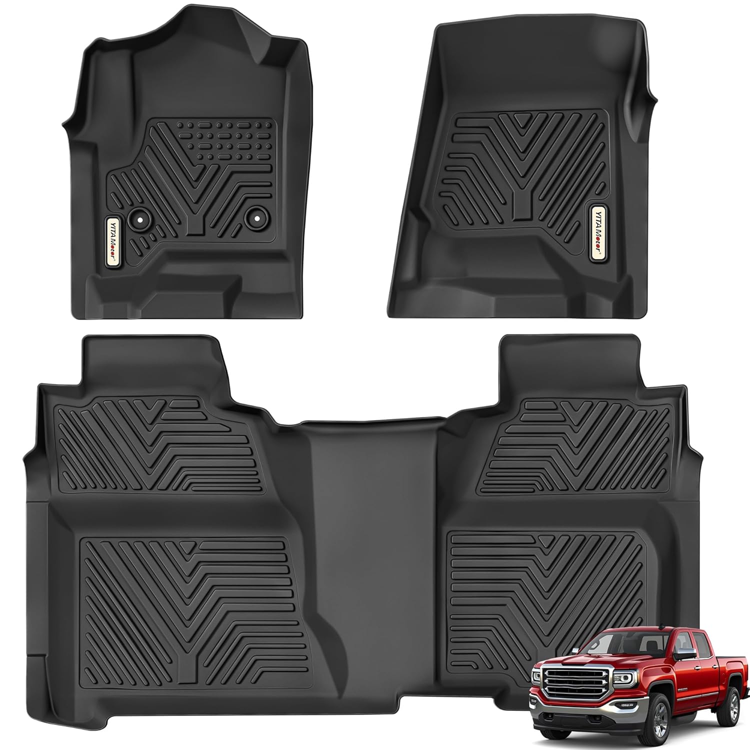 YITAMOTOR Floor Mats Compatible with 2014-2018 Chevy Silverado GMC Sierra 1500 Crew Cab 2015-2019 Silverado Sierra 2500 HD