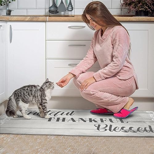 Miniatura 29 de Juego de 2 tapetes de cocina Thankful para cocinar, antideslizantes, impermeables, de pie para cocina, de 17 x 30 + 17 x 47 pulgadas, beige