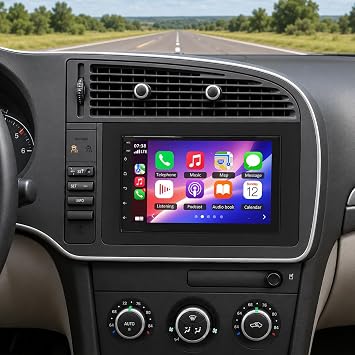 7" Double Din Car Stereo fit for Saab 9-3 2007-2011 2010 2009 2008 Car Radio with WiFi/GPS Navigation Head Unit/Bluetooth/FM/RDS SWC Split Screen with Carplay Android Auto +Backup Camera Mic