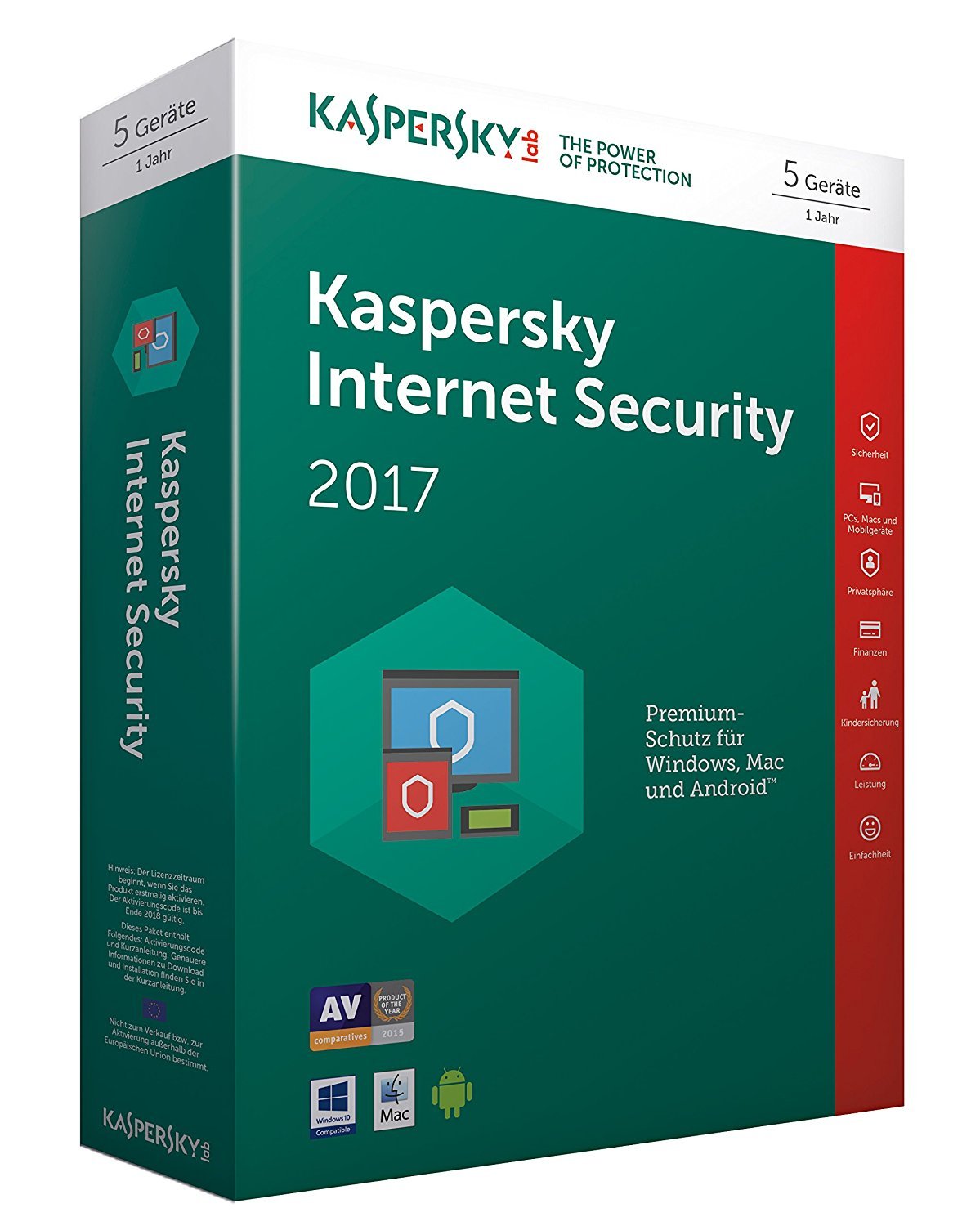 Kaspersky Internet Security 2017 | 5 Geräte | 1 Jahr | PC/Mac/Android | Download
