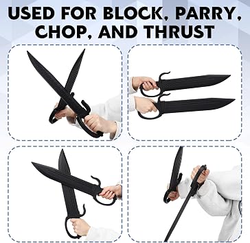 2 Pcs 18.3'' Polypropylene Wing Chun Black Sword Plastic Butterfly Knife Training Sword Polypropylene Weapons Martial Arts Practice Gear Parrying Trainer U-Shaped Hand Guards