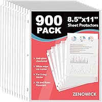 Zenowick 900 Pack Clear Sheet Protectors 8.5x11 Inch - Durable Top-Loading Page Protectors for 3-Ring Binders, Documents & Photos