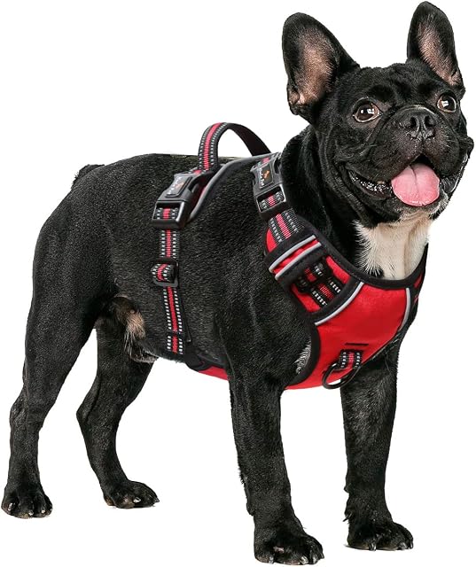 HEELE Dog Harness, No Pull Dog Harness Medium, Release on Neck, Front Back Clips Dog Vest Harness Reflective Adjustable Padded, Easy Control Handle for Outdoor Walking Training, Red, M