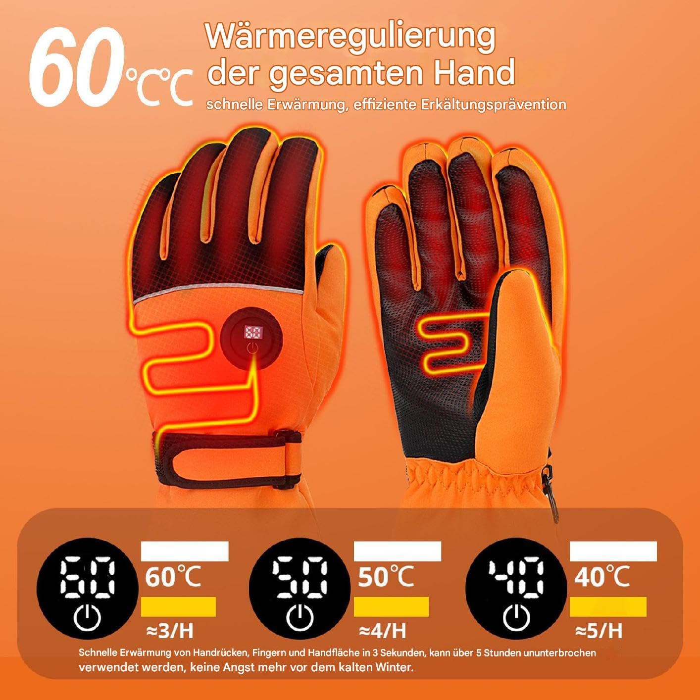 Guantes De Moto Térmicos,Guantes Térmicos para Hombres Guantes de esquí | Guantes para correr con calefacción, reflectantes, recargables, impermeables, con pantalla táctil, para conducir,