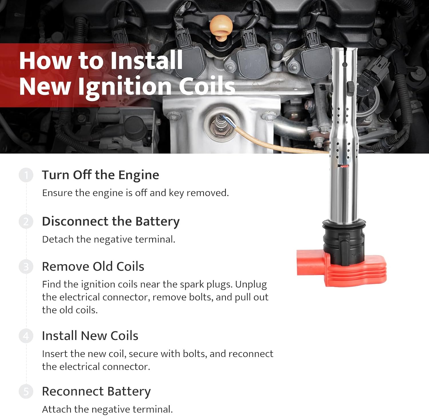 Ignition Coil Pack Replacement for Turbo 2.0 2.0T 3.2L Audi A4 A5 A6 A3 Q5 SQ5 Q7 S4 S5, VW Passat Jetta GTI CC Tiguan 2006 2007 2008 2009 2010 2011 2012 2013 2014 2015 2016, 06E905115E UF529, 4pcs