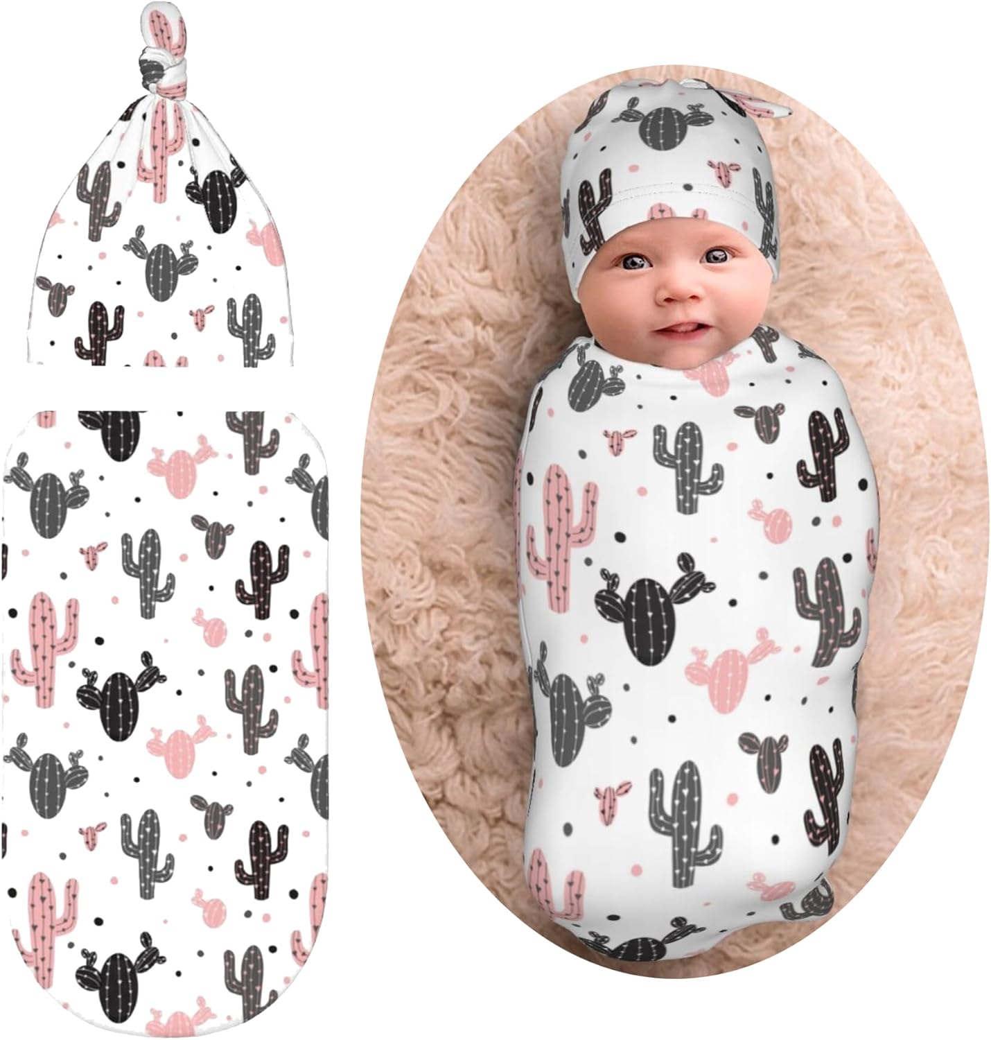 Cactus Pink Black Newborn Swaddle Blankets Baby Stuff Soft