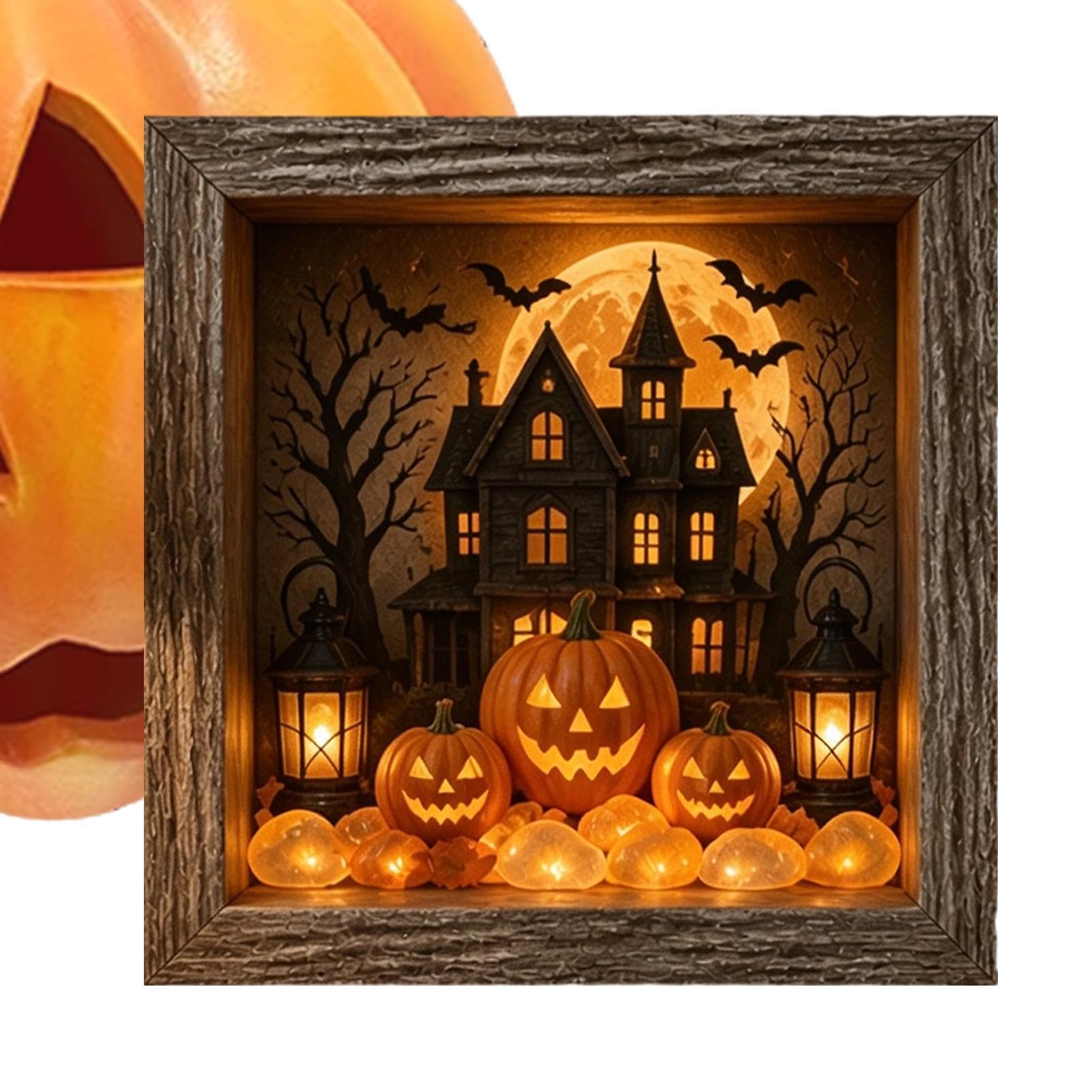 Cornice Scatola di souvenir Halloween Legno Rustico Luminoso E Brillante