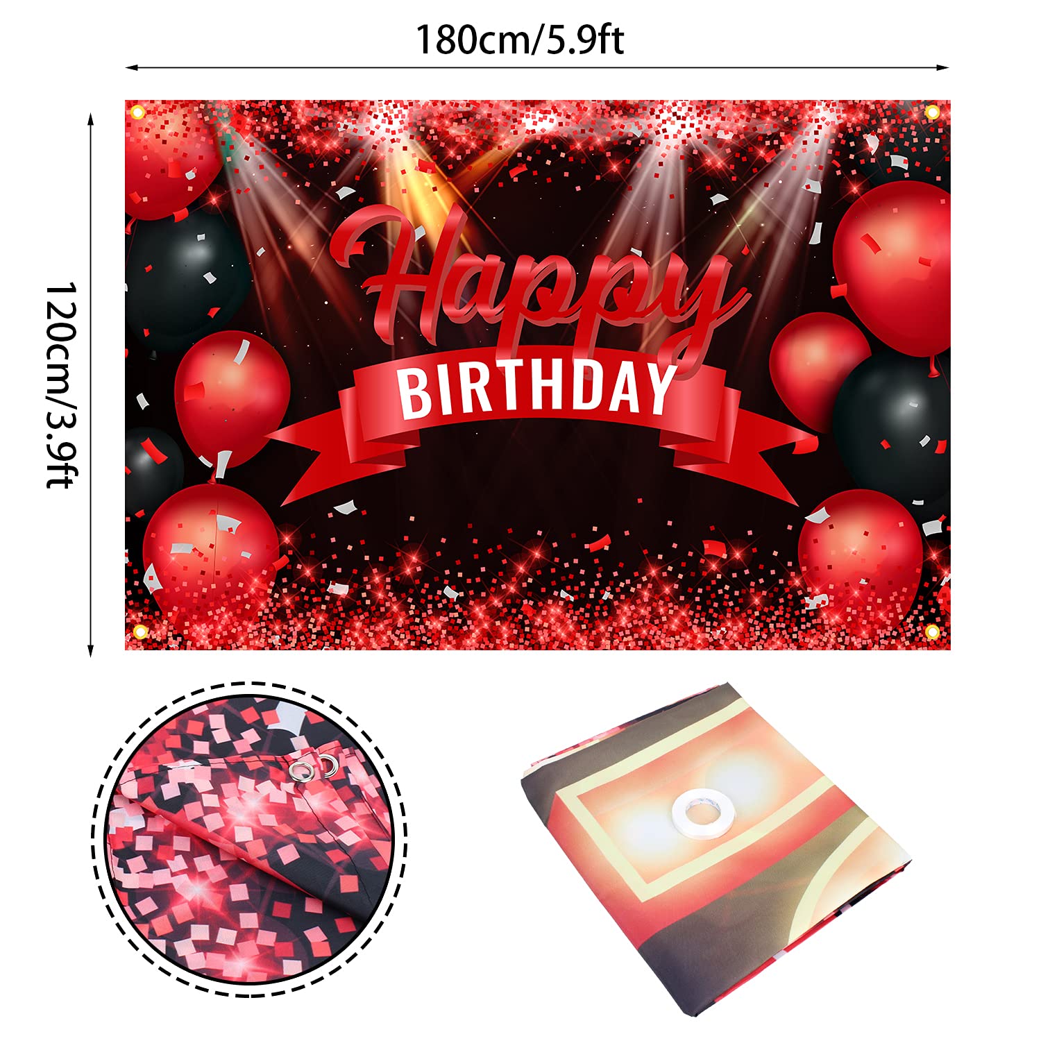 Snapklik.com : Happy Birthday Banner Backdrop Red And Black Background ...