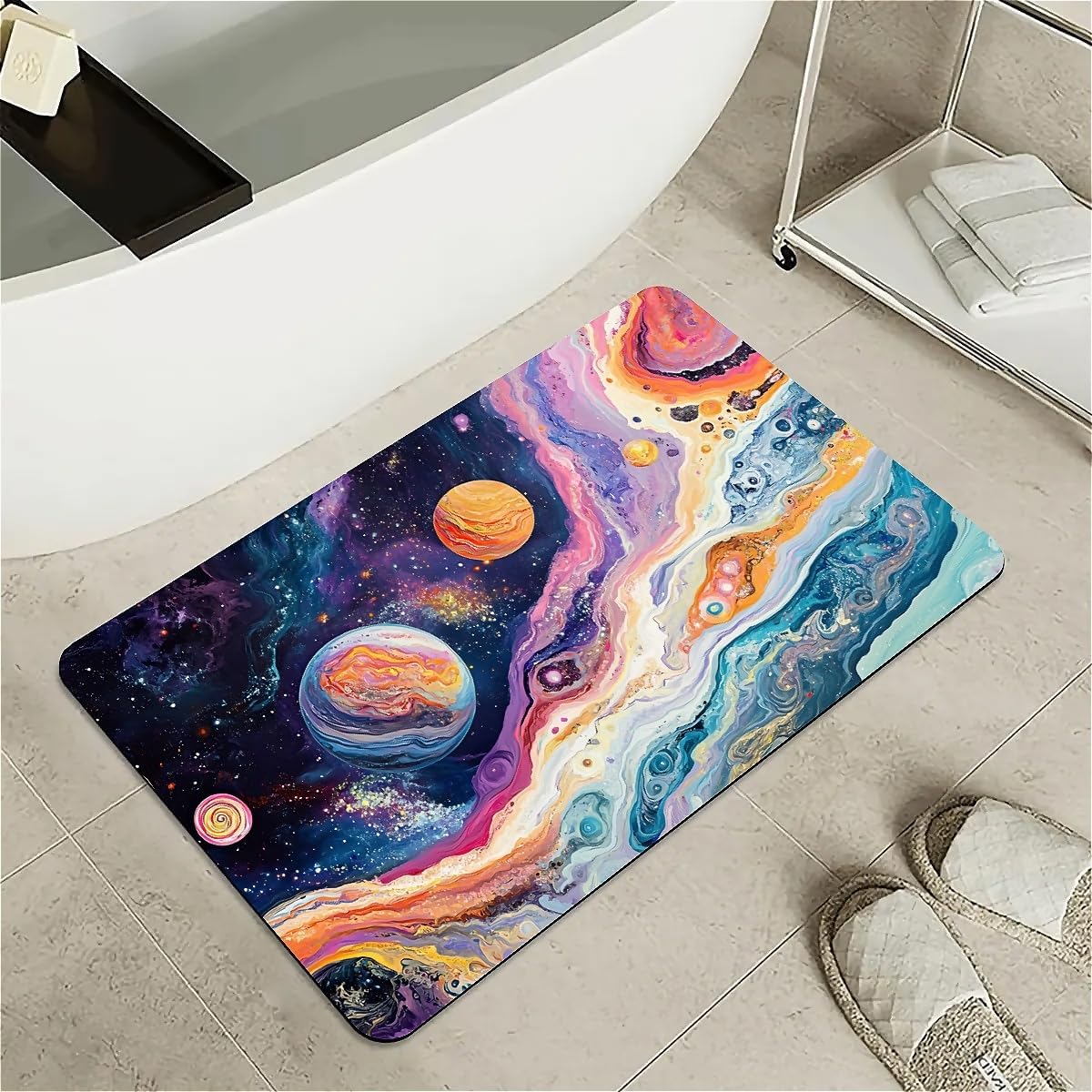 Diatomaceous Earth Bath Mat,Vibrant Cosmic Space Non-Slip Volume Super Absorbent Fast Drying Eco-Friendly Easy to Clean for Bathroom Kitchen Door mat 16×24Inch (40 * 60cm)