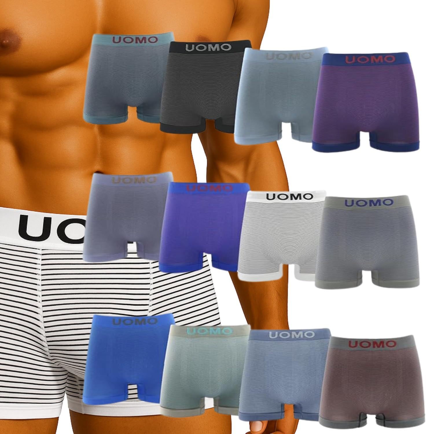 Lot de 12 boxers en microfibre pour homme, sans coutures, doux et confortables, colorés et modernes.