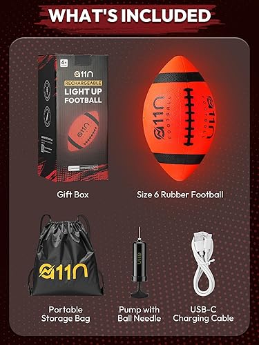 Miniatura 6 de A11N SPORTS Fútbol de fútbol recargable con luz que brilla en la oscuridad, tamaño oficial 6 LED con carga USB-C, regalos geniales para niños y