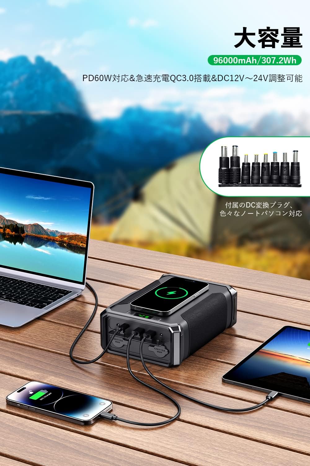IWASHN GP50 Portable Power Station simultaneously charging a laptop, smartphone, and tablet.