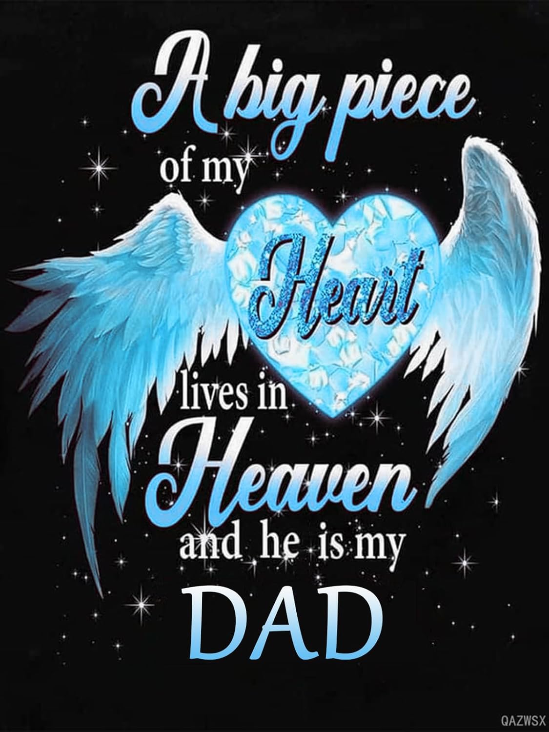 DIY 5D Diamond Painting Heart Heaven Dad English Words by Number Kits for Adults, Diamond Painting Kits Round Full Drill Diamond Art Kits Picture Arts Craft for Home Wall Art Decor 30 x 40 cm