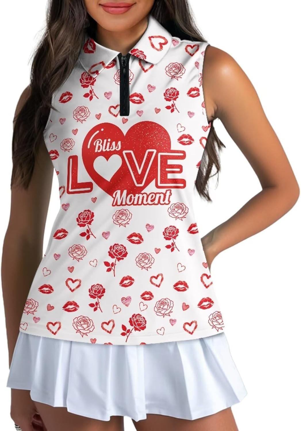 Workout Shirt Women Sleeveless Zipper Golf Polo Shirts for Women Moisture Wicking Activewear for Sport Casual Wear