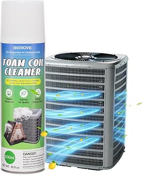BERlOVE Foaming AC Coil Cleaner Heavy Duty HVAC Spray for Condenser & Evaporator Coils, Professional Strength for Maintenance Technicians & DIY Use 460g