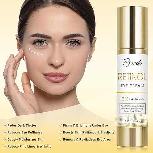 Miniatura 2 de Crema de ojos con retinol con instrumento de masaje de ojos, infusión con 5% de cafeína e hialurónico para tratamientos de ojeras, cuidado debajo de