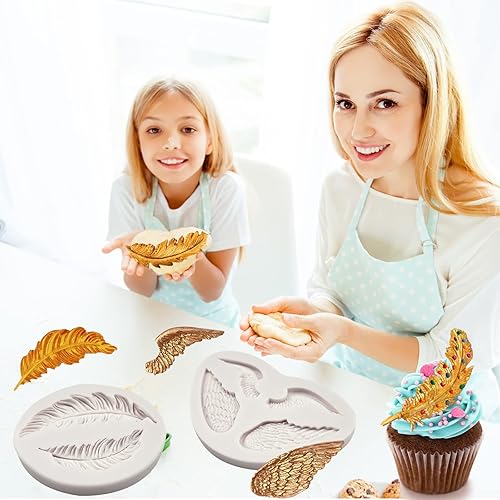 Miniatura 4 de Moldes de fondant de plumas, alas para decoración de pasteles (3 piezas) para decoración de cupcakes, pan, dulces, chocolate, galletas, mousse,