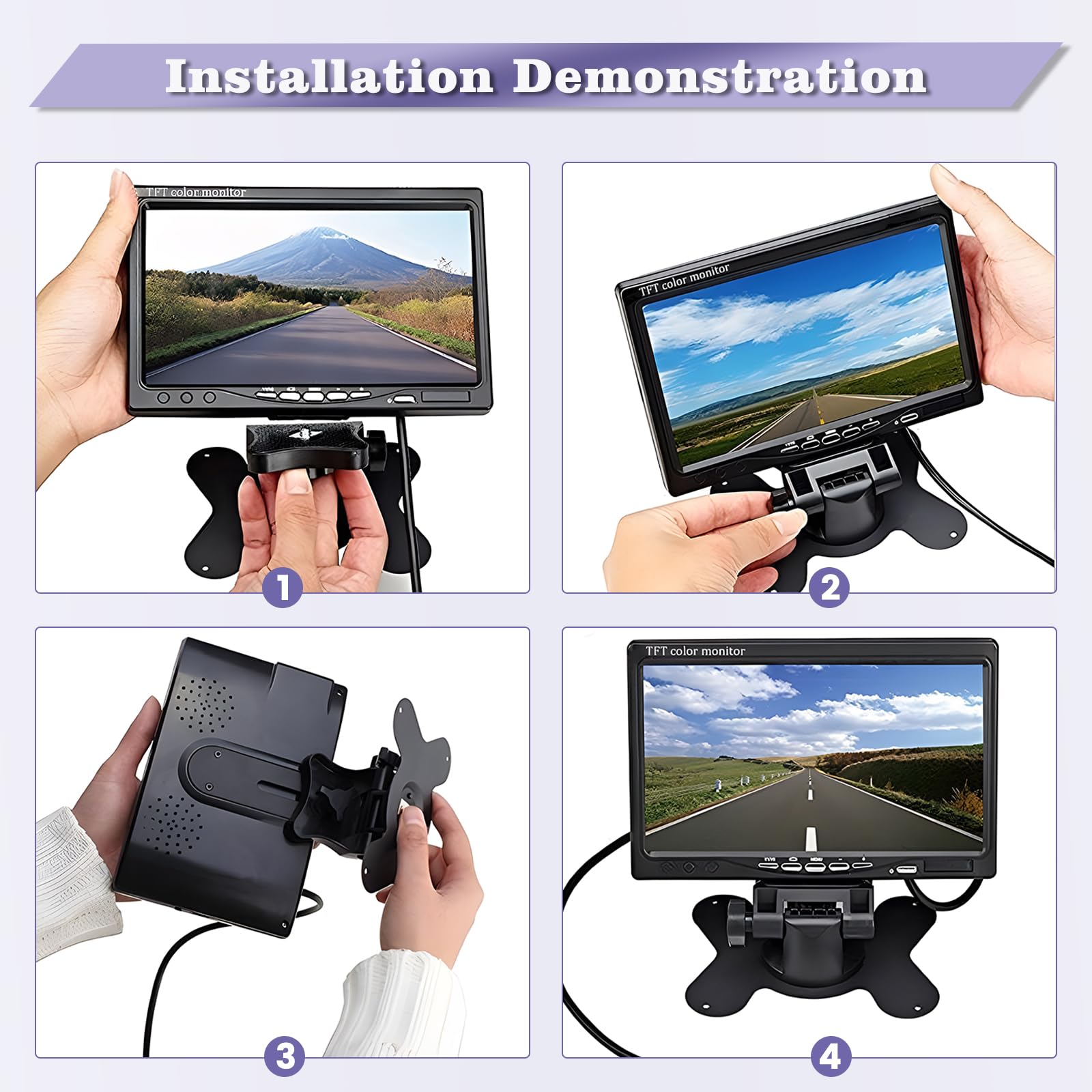 Inefala Kit de Cámara de Visión Trasera con 7 pulgadas HD Monitor a Color + 4 Pin 10M Cable y 15M Cable, 2 Impermeable de Visión Nocturna Cámara de marcha atrás para RV Camión Autobús Furgoneta 12V-24