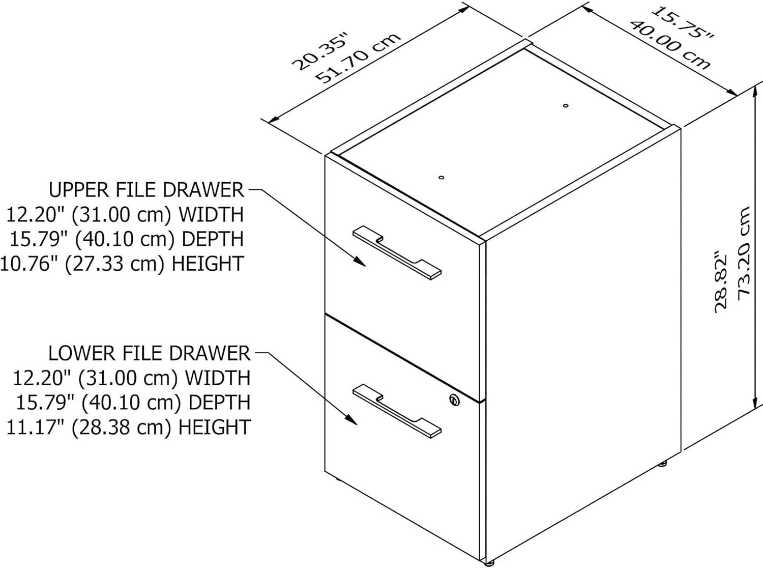 Bush Business Furniture Office 500 2 Drawer File Cabinet-Assembled, 16W, Modern Hickory
