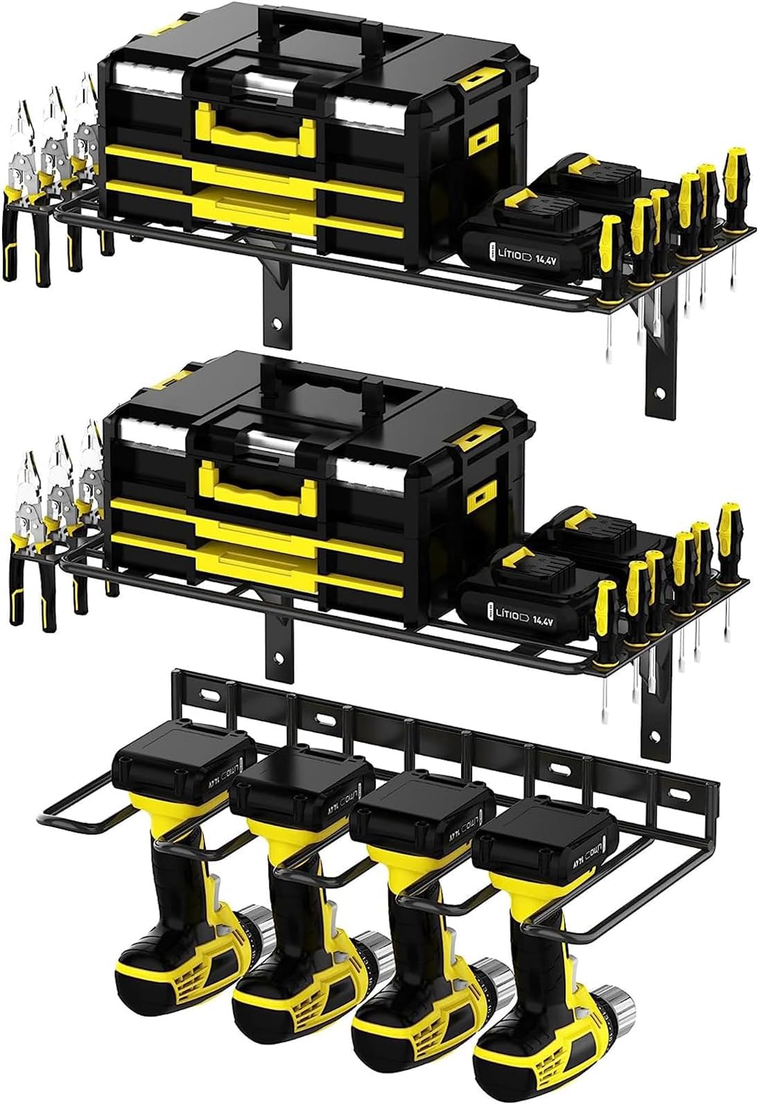 Excefore Power Tool Organizer Wall Mount, Adjustable Design Garage Storage Drill Holder, Utility Storage Rack for Drill, Garage Shelving Tool Organizer for Garage Pegboard Workshop Hardware Store