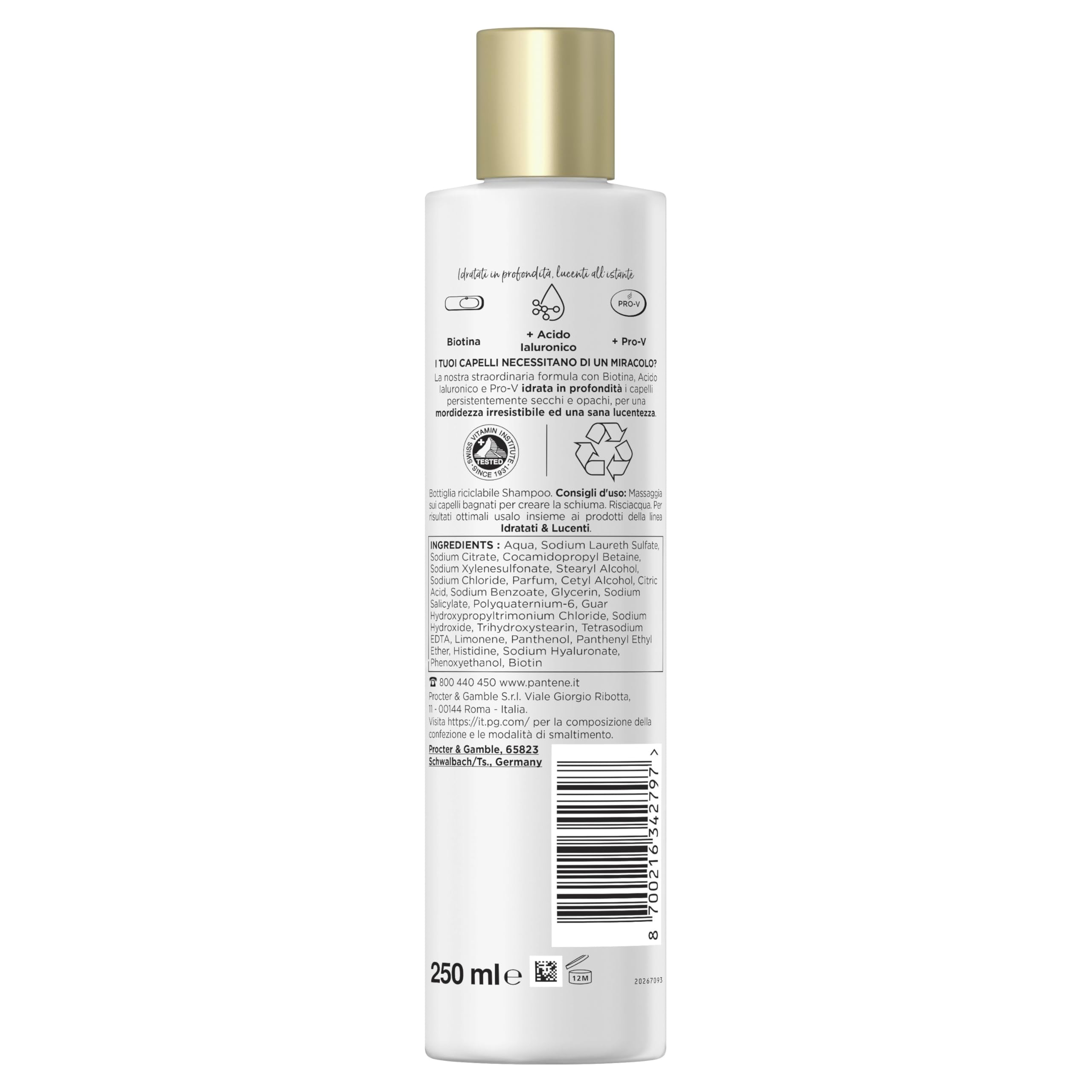 Pantene Pro-V Miracles Idratati & Lucenti Set Regalo per Capelli: 1x Shampoo 250ml, 1x Balsamo 160ml, 1x Maschera 300ml, Trasforma Capelli Secchi e Danneggiati in Morbidi e Lucenti