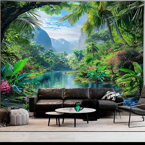 FENDROM Nature Tropical Rain Forest Tapestry Fantasy Landscape Mountain River Jungel Wall Hanging Tapestries for Bedroom Living Room Dorm - Image 2