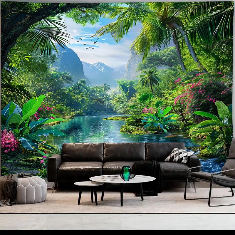 FENDROM Nature Tropical Rain Forest Tapestry Fantasy Landscape Mountain River Jungel Wall Hanging Tapestries for Bedroom Living Room Dorm - Image 3